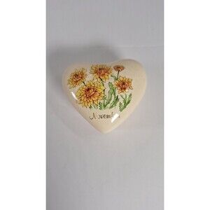 VINTAGE RUSS BERRIE NOVEMBER SUNFLOWERS HEART SHAPED TRINKET BOX JEWERLY BOX